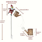Solar Santa Claus Watering Can Light, IP64 Waterproof Iron Art, Multi-Color Light Effects, Brighten Up Your Outdoor Garden Holiday Ambiance (Warm Light)