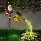 Solar Santa Claus Watering Can Light, IP64 Waterproof Iron Art, Multi-Color Light Effects, Brighten Up Your Outdoor Garden Holiday Ambiance (Warm Light)