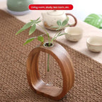 South American Walnut Wangshu Flower Vase: Natural Solid Wood Hand Polished, Ring Design with Glass Tube, Suitable for Fresh Cut and Hydroponic Plants, Space Aesthetic Accent/L SIZE