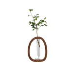 South American Walnut Wangshu Flower Vase: Natural Solid Wood Hand Polished, Ring Design with Glass Tube, Suitable for Fresh Cut and Hydroponic Plants, Space Aesthetic Accent/L SIZE