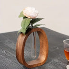 South American Walnut Wangshu Flower Vase: Natural Solid Wood Hand Polished, Ring Design with Glass Tube, Suitable for Fresh Cut and Hydroponic Plants, Space Aesthetic Accent/L SIZE