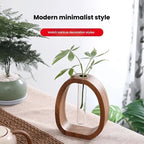 South American Walnut Wangshu Flower Vase: Natural Solid Wood Hand Polished, Ring Design with Glass Tube, Suitable for Fresh Cut and Hydroponic Plants, Space Aesthetic Accent/L SIZE