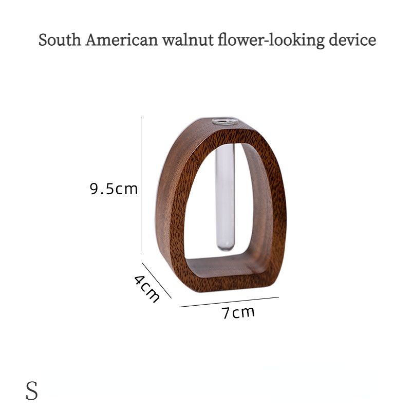 South American Walnut Wangshu Flower Vase: Natural Solid Wood Hand Polished, Ring Design with Glass Tube, Suitable for Fresh Cut and Hydroponic Plants, Space Aesthetic Accent/L SIZE