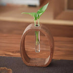 South American Walnut Wangshu Flower Vase: Natural Solid Wood Hand Polished, Ring Design with Glass Tube, Suitable for Fresh Cut and Hydroponic Plants, Space Aesthetic Accent/ S