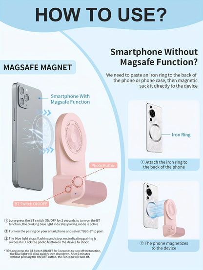 Magnetic Phone Photography Grip | Compatible with iPhone & Android, 360° Fill Light with Bluetooth Remote, Ideal for Live Streaming & Vlogging
