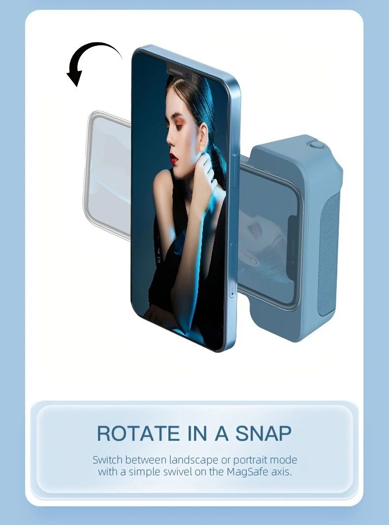 Magnetic Phone Photography Grip | Compatible with iPhone & Android, 360° Fill Light with Bluetooth Remote, Ideal for Live Streaming & Vlogging
