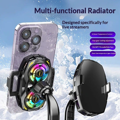 New Dual-Fan Phone Cooler with Digital Display – Designed for Gamers and Live Streamers.