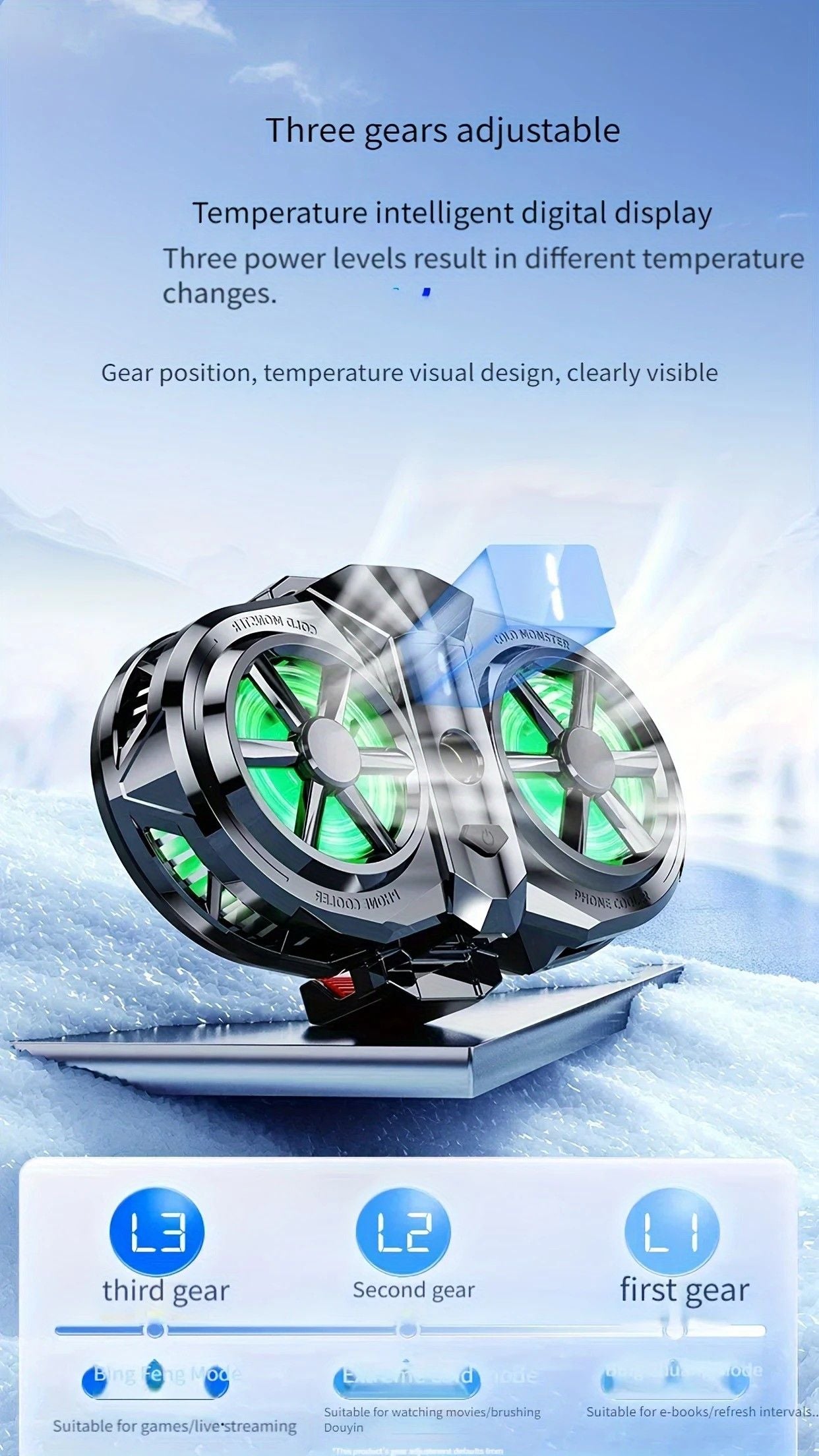 Semiconductor Cooling Fan Back Clip, Instant 3-Second Cooling, Large Area Heat Dissipation, Compatible with All Phone Models, Unobstructed Camera View for Live Streaming & Gaming.（Universal wheel payment）