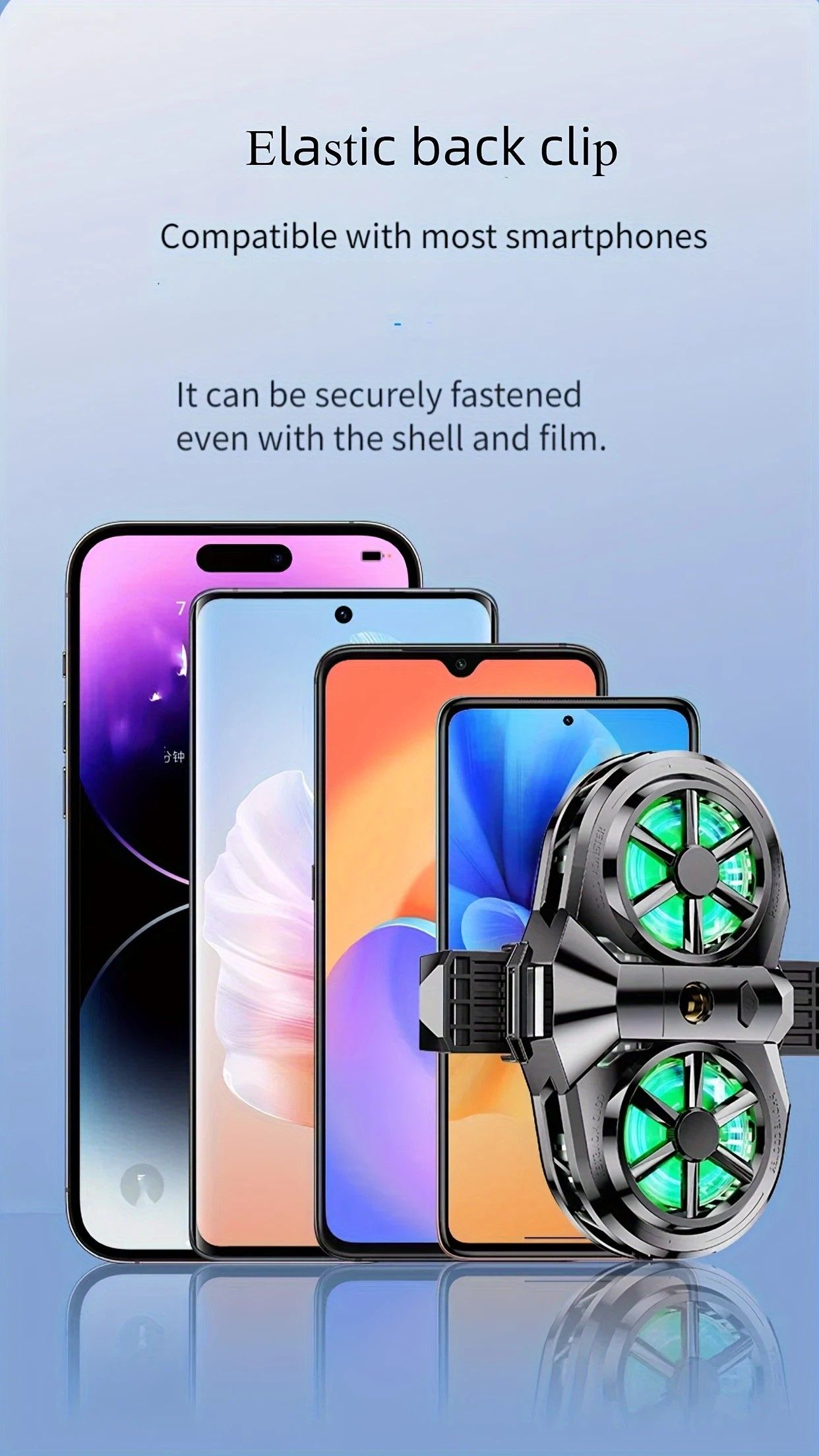 Semiconductor Cooling Fan Back Clip, Instant 3-Second Cooling, Large Area Heat Dissipation, Compatible with All Phone Models, Unobstructed Camera View for Live Streaming & Gaming.（Universal wheel payment）