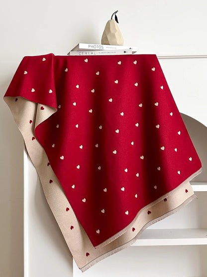 Modern Love Double-sided Shawl, Faux Cashmere Autumn Winter Fringe Oversized Fashion Versatile Warm Scarf(red)