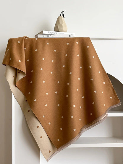 Modern Love Double-sided Shawl, Faux Cashmere Autumn Winter Fringe Oversized Fashion Versatile Warm Scarf(sepia)