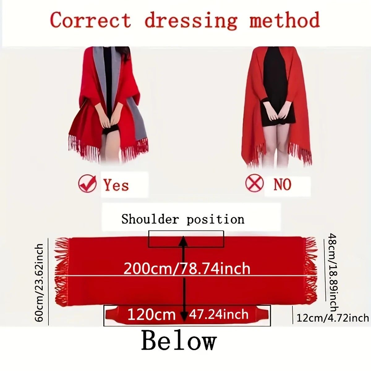 Double-sided Jacquard Cheongsam Shawl, Color-Blocked Fringed Cape Design, Autumn/Winter Fashion & Warmth Two-in-One Scarf(BLACK)