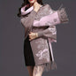 Double-sided Jacquard Cheongsam Shawl, Color-Blocked Fringed Cape Design, Autumn/Winter Fashion & Warmth Two-in-One Scarf(khaki)