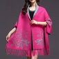 Double-sided Jacquard Cheongsam Shawl, Color-Blocked Fringed Cape Design, Autumn/Winter Fashion & Warmth Two-in-One Scarf(rose-carmine)