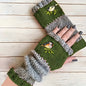 Color-Block Bird Embroidered Fingerless Knit Gloves – Warm, Flexible, Perfect for Daily Autumn/Winter Use, 8.5×22cm Stylish Practical Commute Hand-Warming Essential(GREEN)