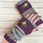 Color-Block Bird Embroidered Fingerless Knit Gloves – Warm, Flexible, Perfect for Daily Autumn/Winter Use, 8.5×22cm Stylish Practical Commute Hand-Warming Essential(purple)
