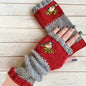 Color-Block Bird Embroidered Fingerless Knit Gloves – Warm, Flexible, Perfect for Daily Autumn/Winter Use, 8.5×22cm Stylish Practical Commute Hand-Warming Essential(red)