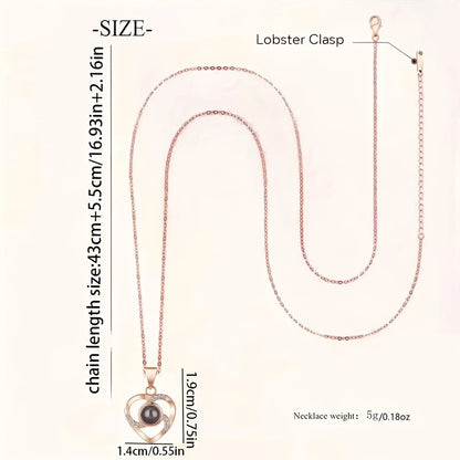 White gold A Hundred Languages Heart-Shaped Projection Necklace Gift Set, Inlaid with Zirconia and Paired with a Preserved Rose, a Tech-Infused Romantic Gift