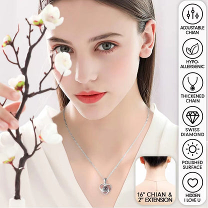Rose gold A Hundred Languages Heart-Shaped Projection Necklace Gift Set, Inlaid with Zirconia and Paired with a Preserved Rose, a Tech-Infused Romantic Gift