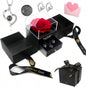 Platinum heart-shaped projection necklace, engraved with 100 ways to say "I love you," paired with matching heart-shaped earrings, presented in a rose-adorned double-door gift box—a refined gift blending technology and romance.