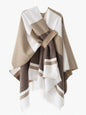 European and American minimalist cross-tie plaid cape cloak, acrylic warm versatile autumn winter outerwear fashion piece(Deep khaki)