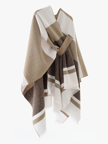 European and American minimalist cross-tie plaid cape cloak, acrylic warm versatile autumn winter outerwear fashion piece(Deep khaki)