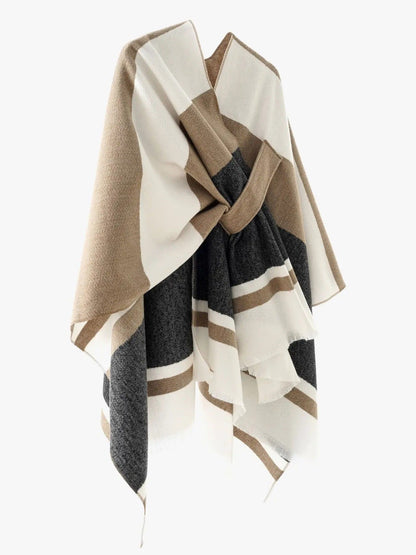 European and American minimalist cross-tie plaid cape cloak, acrylic warm versatile autumn winter outerwear fashion piece(Deep khaki)
