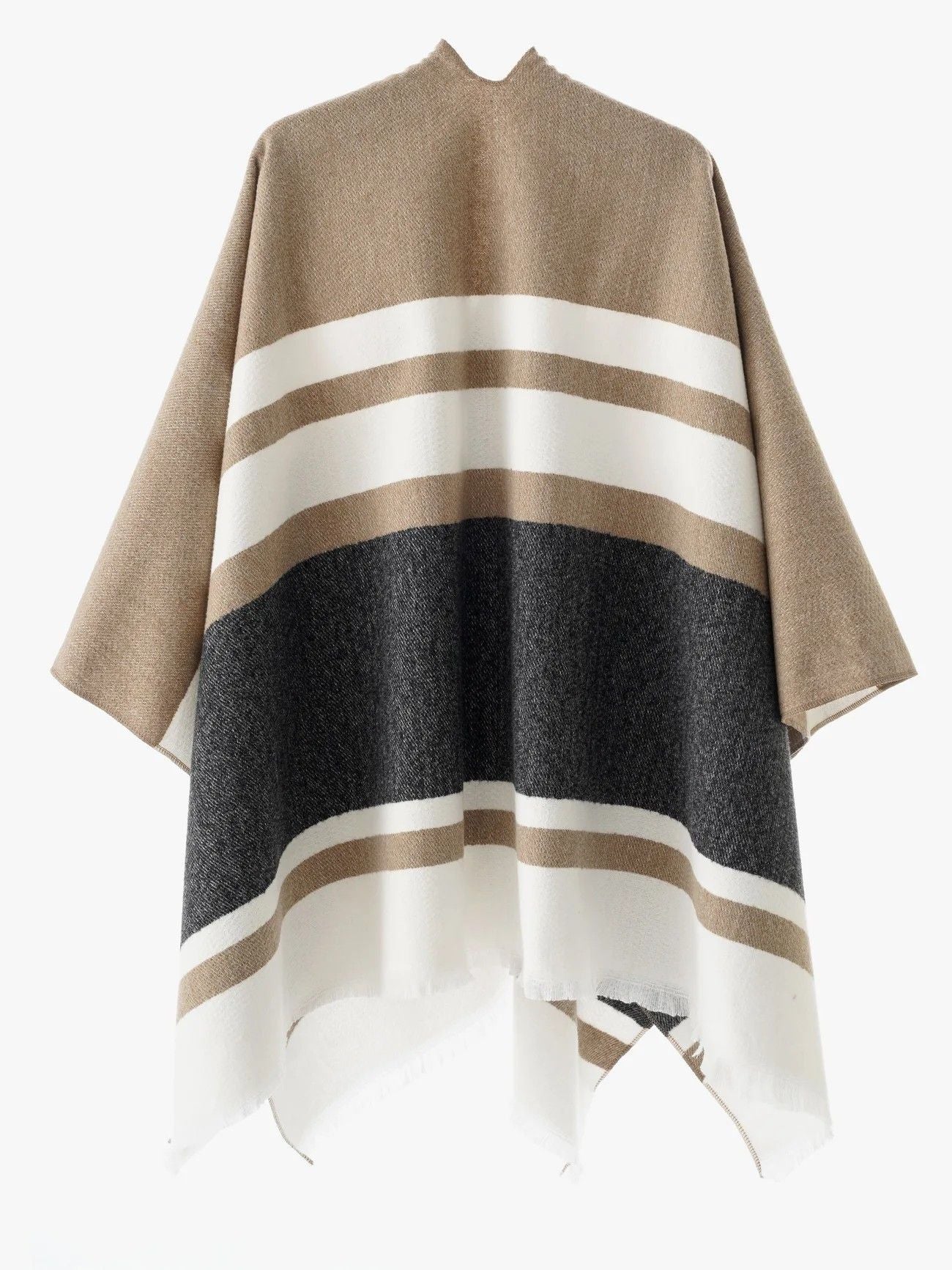 European and American minimalist cross-tie plaid cape cloak, acrylic warm versatile autumn winter outerwear fashion piece(Deep khaki)