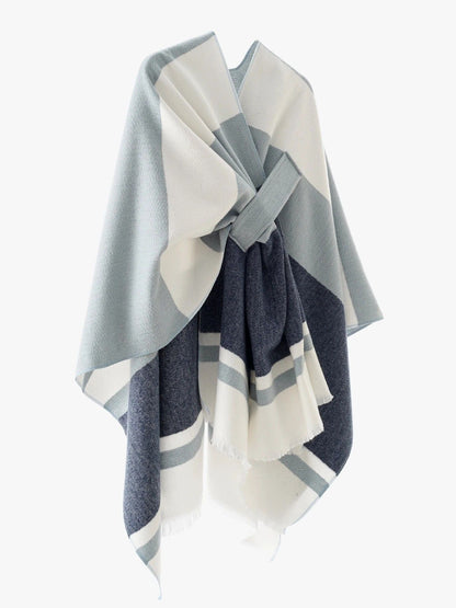 European and American minimalist cross-tie plaid cape cloak, acrylic warm versatile autumn winter outerwear fashion piece(Deep khaki)