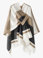 European and American minimalist cross-tie plaid cape cloak, acrylic warm versatile autumn winter outerwear fashion piece(BLACK)