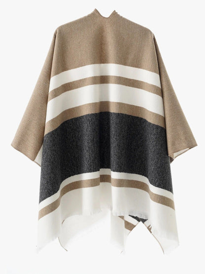 European and American minimalist cross-tie plaid cape cloak, acrylic warm versatile autumn winter outerwear fashion piece(BLACK)