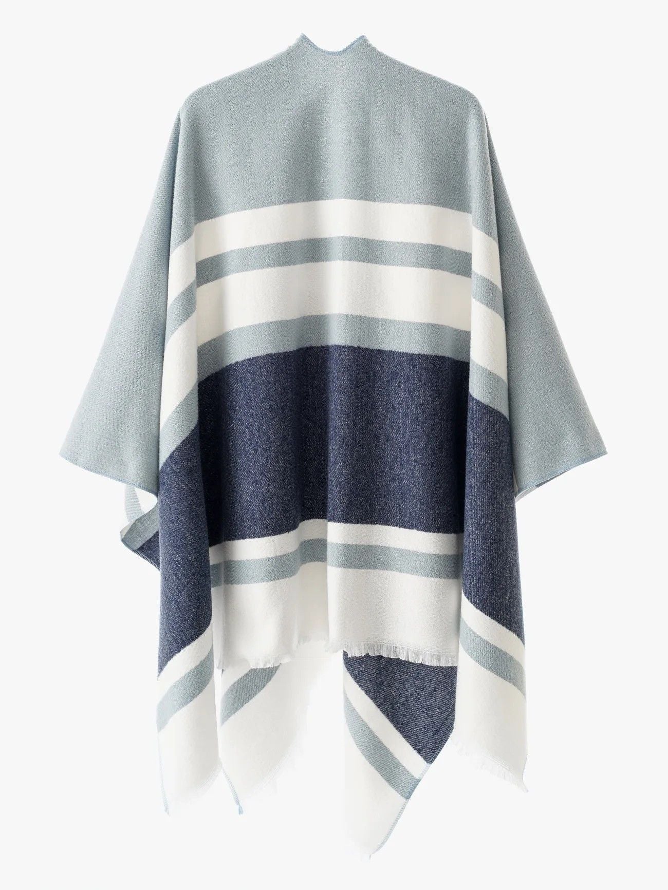 European and American minimalist cross-tie plaid cape cloak, acrylic warm versatile autumn winter outerwear fashion piece(navy blue)