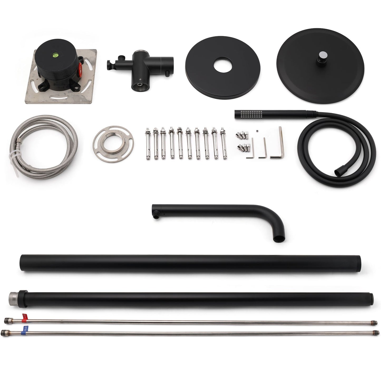 WELS Matte Black 316SUS Dual Shower Set Outdoor Bath System Rainfall 10" Head