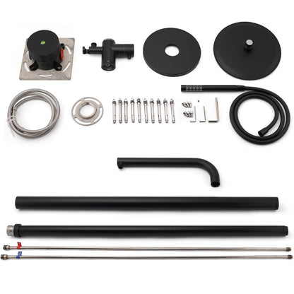 WELS Matte Black 316SUS Dual Shower Set Outdoor Bath System Rainfall 10" Head