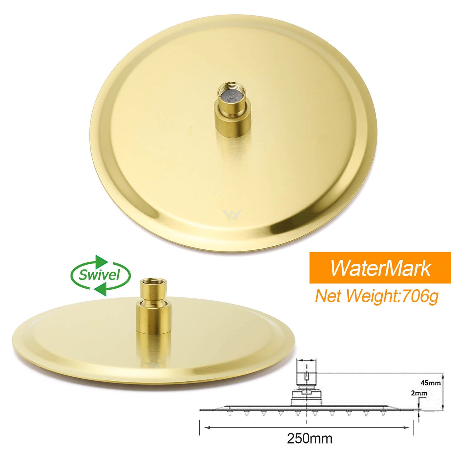 WELS Brushed Gold Twin Shower Handset Combo Set Outdoor Washing 10" Head 316 SUS