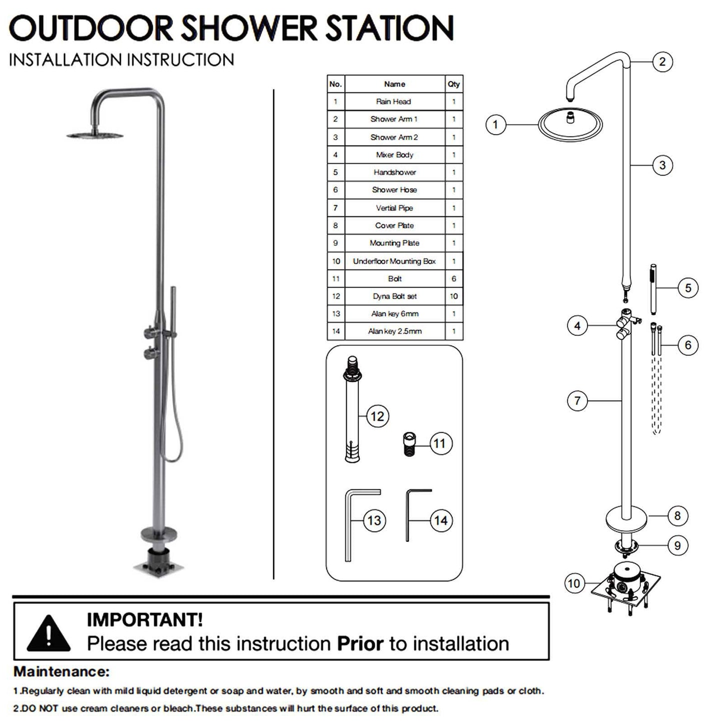 316 SUS WELS Gun Metal Twin Shower Handset Combo Outdoor Bath Rainfall 10" Head