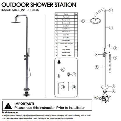 316 SUS WELS Gun Metal Twin Shower Handset Combo Outdoor Bath Rainfall 10" Head