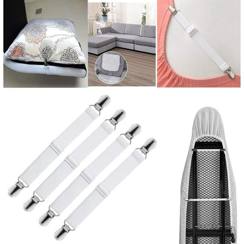 12 Pcs Elastic Sheet Fasteners White, INHHUB Adjustable Elastic Mattress Clips for Sheets and Bed Covers with Fastening Straps