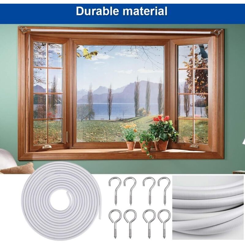 25 Pcs Curtain Cable White, Shower Curtains Curtain Cable Soft Rod Curtain Wire with Eye Bolts Screw Hooks, 10M