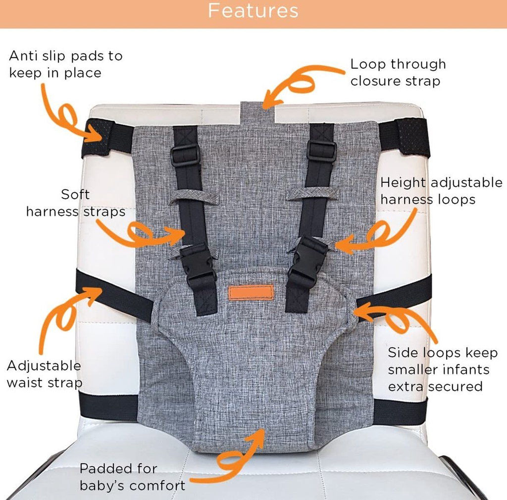 Adjustable High Chair Safety Harness for Children, Portable, Light Gray