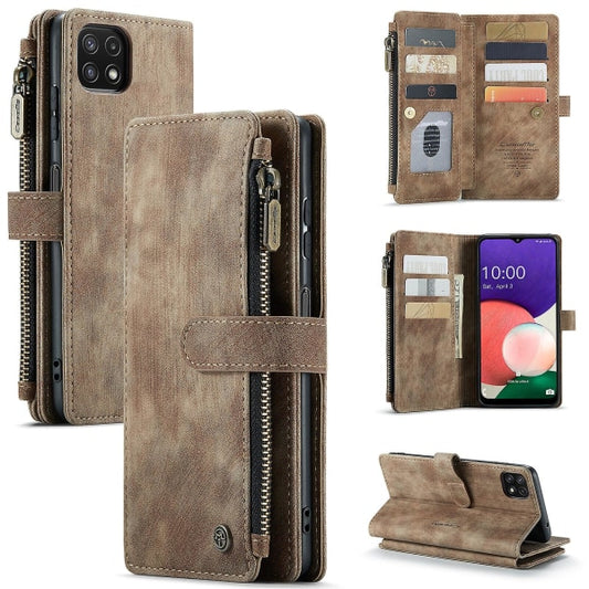 Compatible with Samsung Galaxy A22 5G Case Wallet Durable PU Leather Magnetic Flip Zipper Card Holder - Brown Brown ingen_max