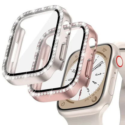 Diamond Glass Compatible with Apple Watch Case 45/41/40 mm 44 mm 42 mm 38 mm Bling Bumper+ Screen Protector iwatch Series 9 8 7 3 6 SE Red Series 789 45MM