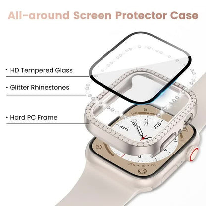 Diamond Glass Compatible with Apple Watch Case 45/41/40 mm 44 mm 42 mm 38 mm Bling Bumper+ Screen Protector iwatch Series 9 8 7 3 6 SE Red Series 789 45MM