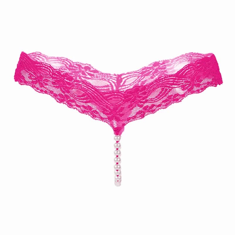 Sexy Lace Underwear Women Back Bow Panties Women G-String T-Back Thong Transparent Lingerie Cute With Beads KL107Pink One Size