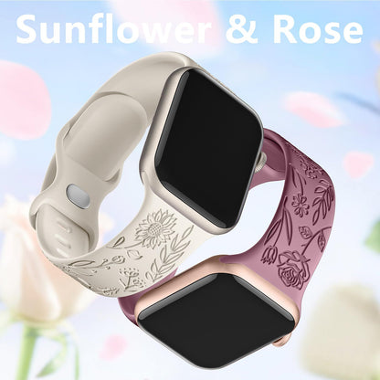 Watch strap compatible with iwatchS9 876SE Apple Watch, embossed small rose silicone, rose color - blue-grey Rose - blue-grey 38/40/41mm
