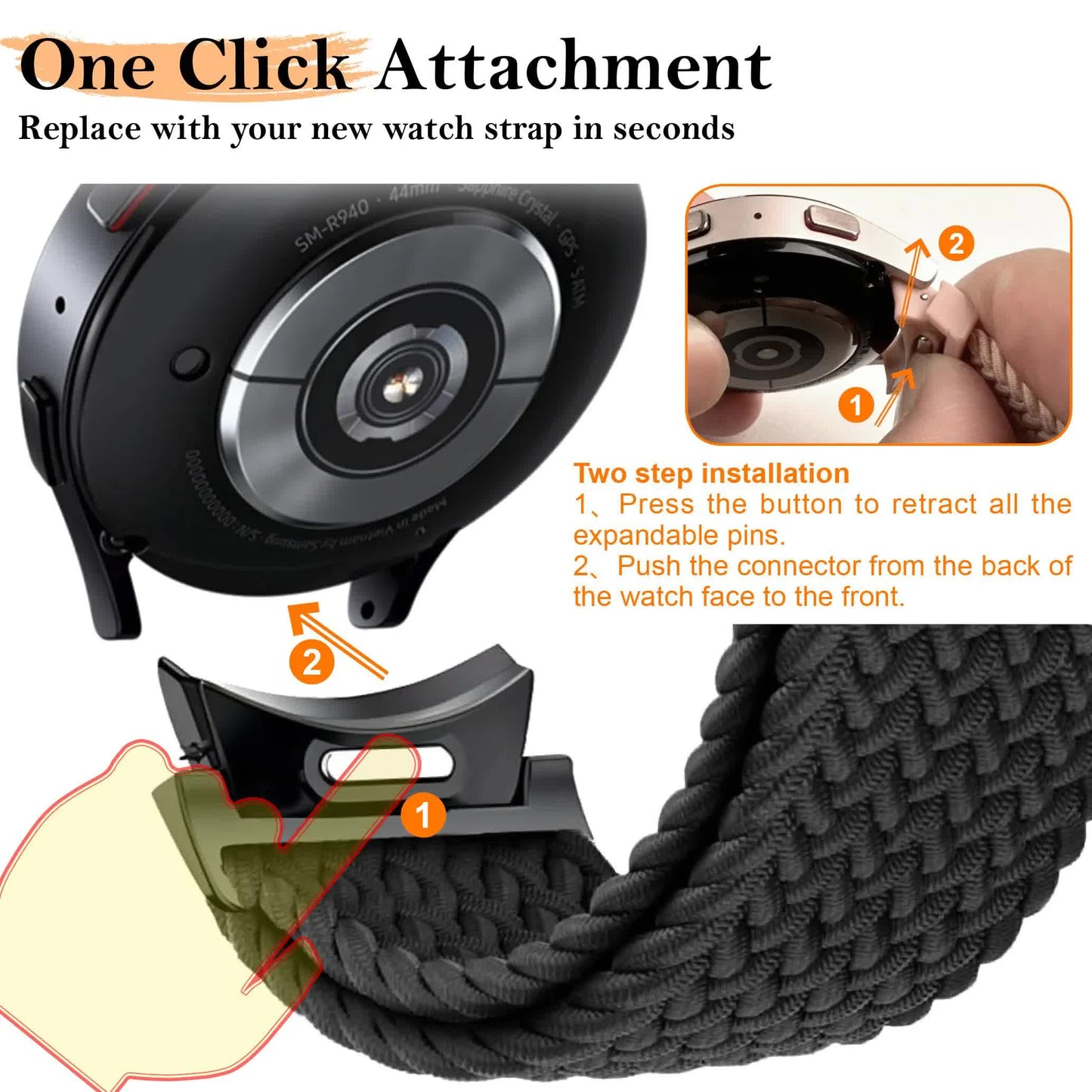Braided Strap for Samsung Galaxy Watch 6 4 classic/5 Pro 45mm 47mm 43mm 44mm 40mm Magnetic Strap Without Gap Galaxy watch 6 band space gray space gray 6 classic 43mm 47mm