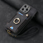 Mobile Phone Leather Case Compatible with iPhone RFID Anti-Theft Swipe Loop Buckle Rope Multifunctional Card Holder Black [With Leather Strap] Black [With Leather Lanyard]] iPhone 15 Pro Max