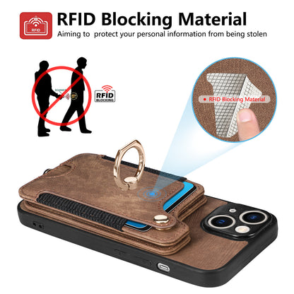 Mobile Phone Leather Case Compatible with iPhone RFID Anti-Theft Swipe Loop Buckle Rope Multifunctional Card Holder Black [With Leather Strap] Black [With Leather Lanyard]] iPhone 15 Pro Max