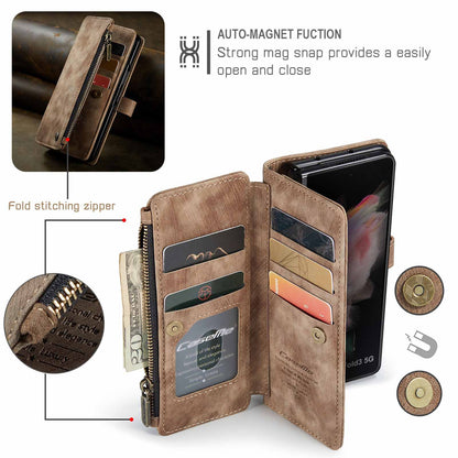 Samsung Galaxy Z Fold 3 Case - Retro Wallet with Card Slots, Magnetic Stand & Strap, Compatible with Samsung