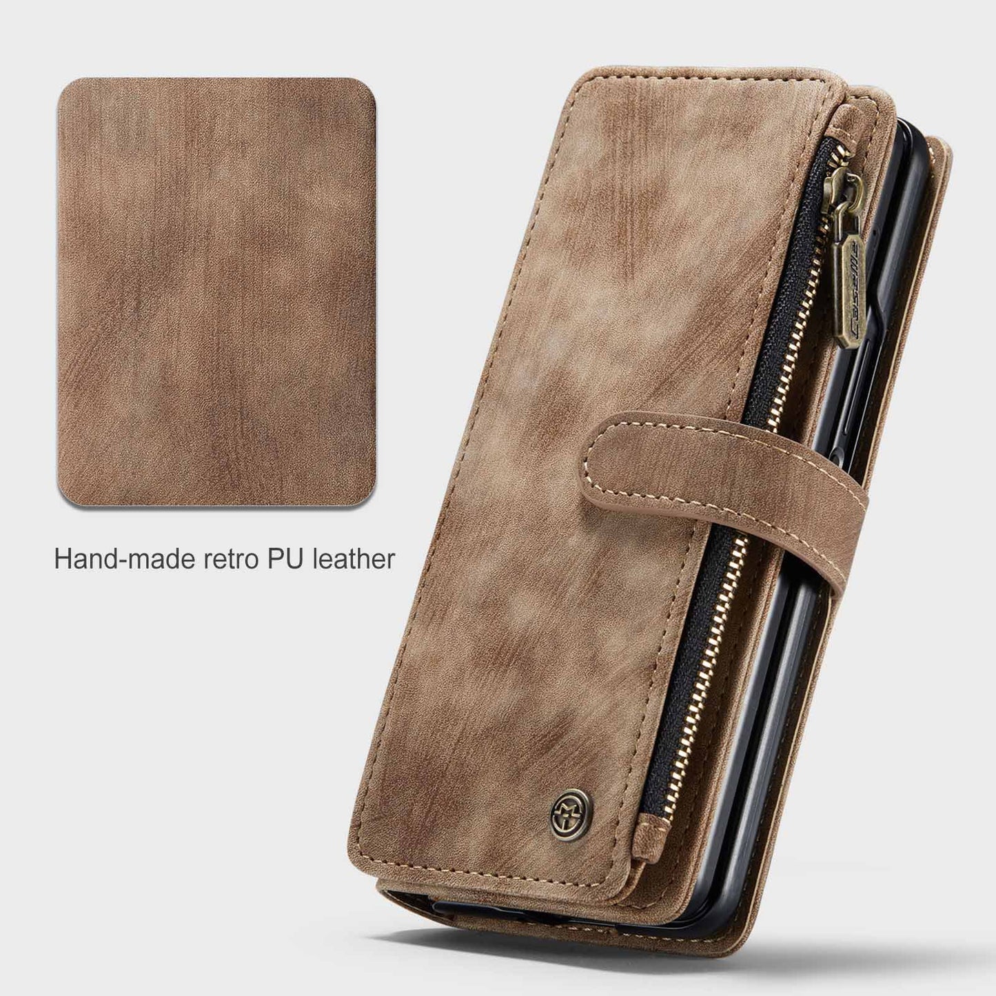 Samsung Galaxy Z Fold 3 Case - Retro Wallet with Card Slots, Magnetic Stand & Strap, Compatible with Samsung